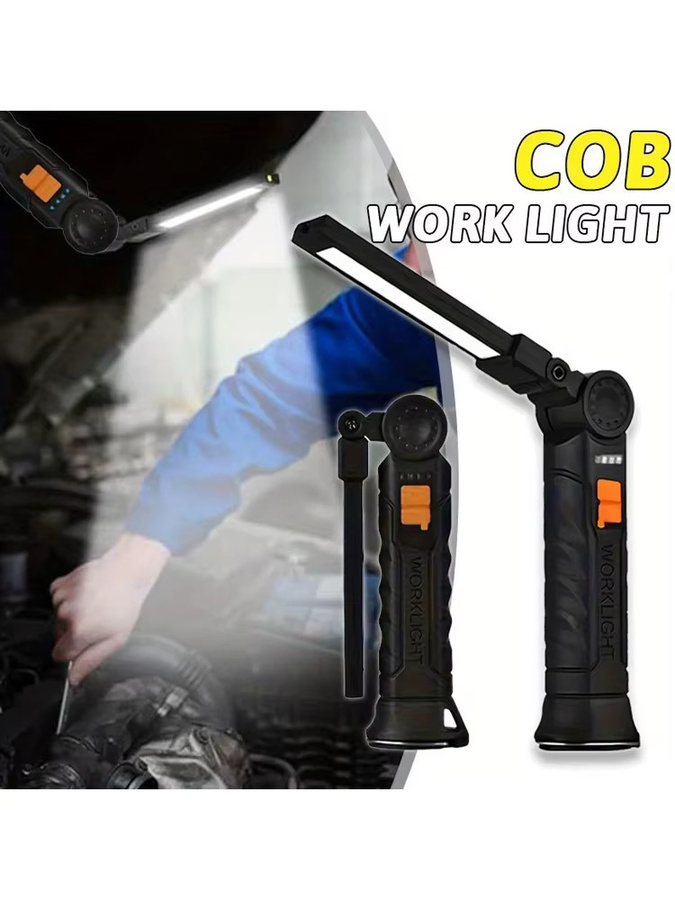 ZHIYU Tragbare COB-LED-Arbeitsleuchte in Schwarz mit 800 Lumen, wiederaufladbare USB-Magnet-Hängelampe mit integriertem Akku für Garten, Arbeit und Notfälle - Bild 6