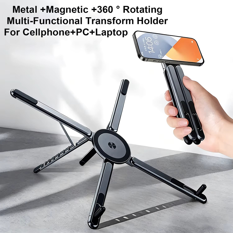 DOOCK Magnetische Handyhalterung in Grau, Tragbares und Faltbares Desktop-Tischstativ als Universelle Halterung für Smartphone, Tablet und Notebook - Bild 2