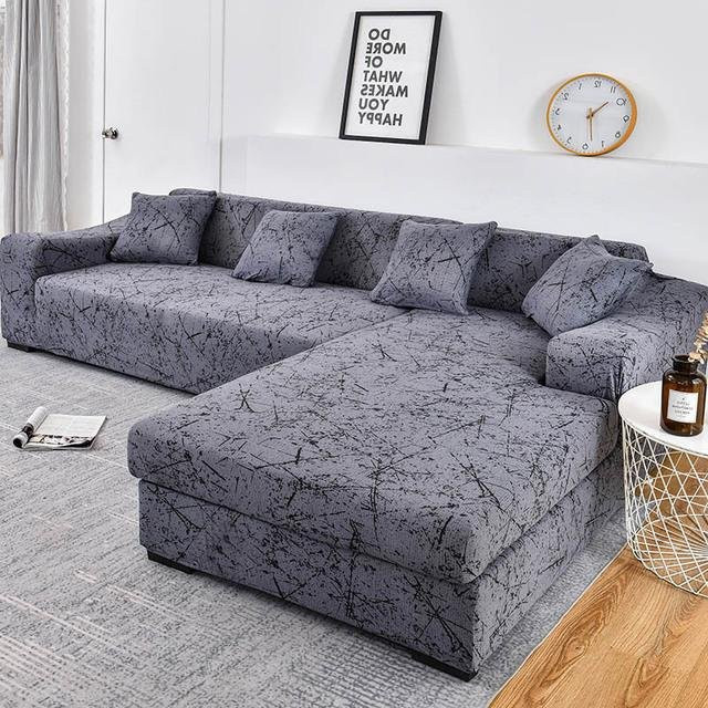 Binchi Outdoor Equipment Elastischer Stretch-Sofabezug für L-förmige Eck-Chaiselongue-Sofas, Grau - Bild 1