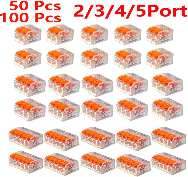 50 Stück Elektrische Schnellverbinder DIY-Kabelverbindungs-Werkzeugset für 28-12 AWG in Transparent mit 2/3/4/5-Port-Steckverbindern - Bild 1