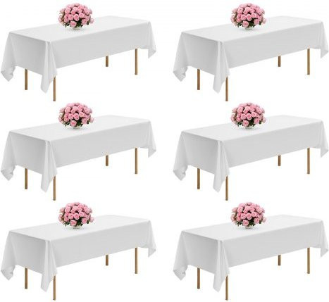 VEVOR Tischdecken für rechteckige Tische, 6er Pack, Weiß, Polyester, B/H: 152,4 x 259,1 cm - Bild 1