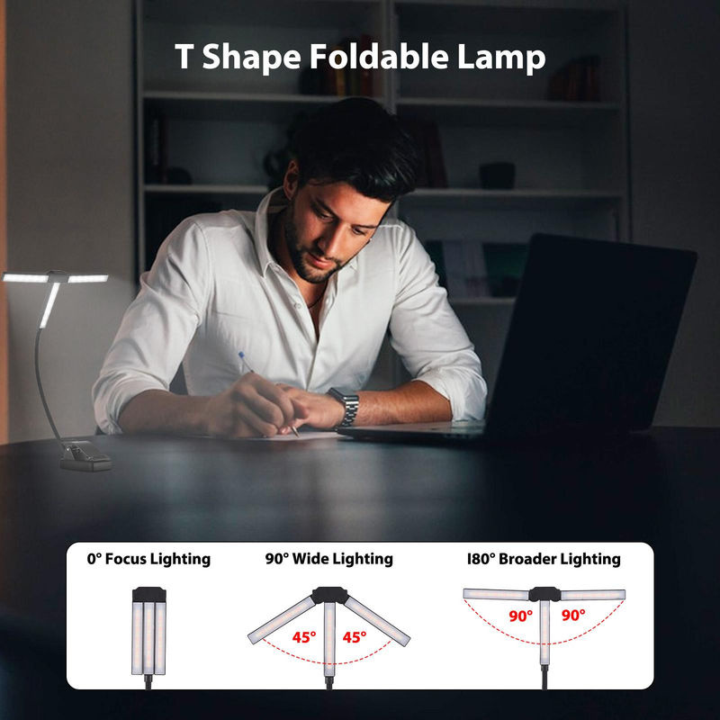 TOMTOP JMS Notenpultleuchte in T-Form mit Klemme, faltbare LED-Lampe mit 51 LED-Perlen, 4 Farbtemperaturen und 12 Helligkeitsstufen, schwarz - Bild 4