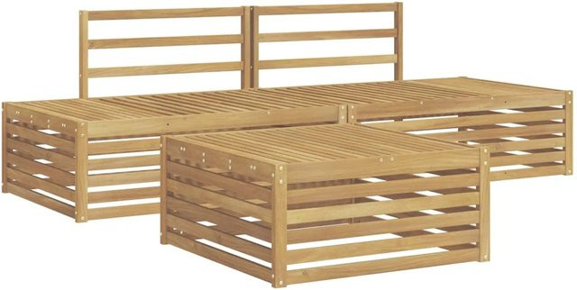 vidaXL Outdoor-Sofagarnitur aus Akazienholz, 4-teiliges Set, modern, braun und weiß - Bild 1