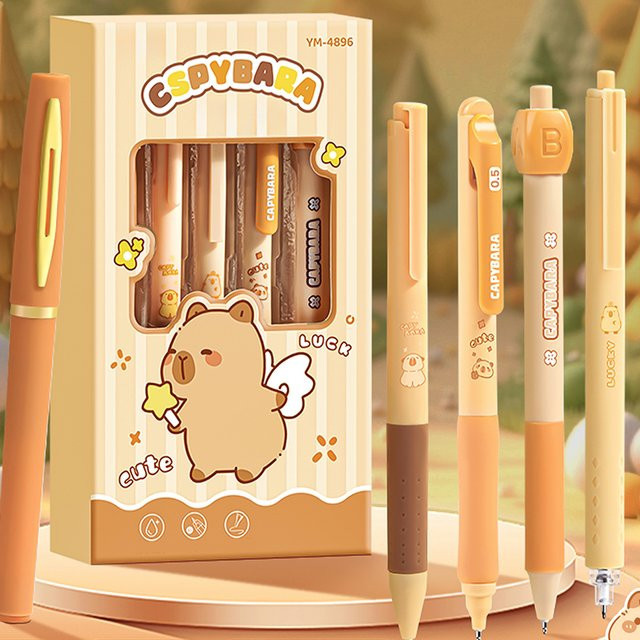 5 Stück Capybara Gelstifte mit 0,5 mm feiner Spitze, schnell trocknende schwarze Tinte, Kawaii Schreibstifte für Schule und Büro - Bild 1