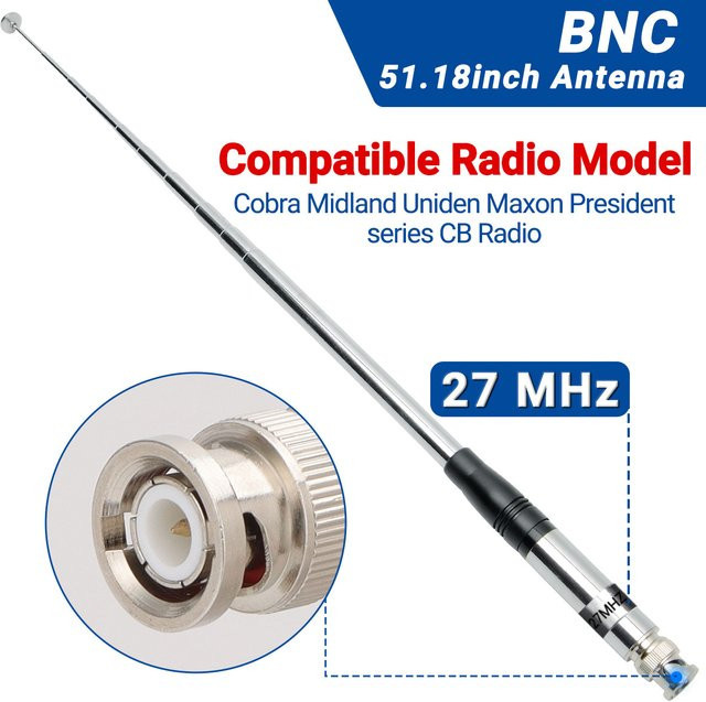 ABBREE CB-Radioantenne 27 MHz mit BNC-Anschluss in Silber für Baofeng, Quansheng, Iradio, Anytone, Midland, Uniden und Cobra Walkie Talkies - Bild 1