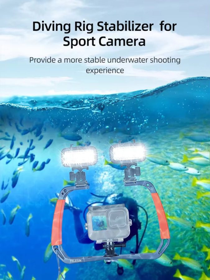 TELESIN Unterwasser-Action-Kamera-Tauchgerät mit zwei Silikongriffen und Aluminiumlegierung-Halterung für GoPro, DJI OSMO und Insta360 - Bild 4