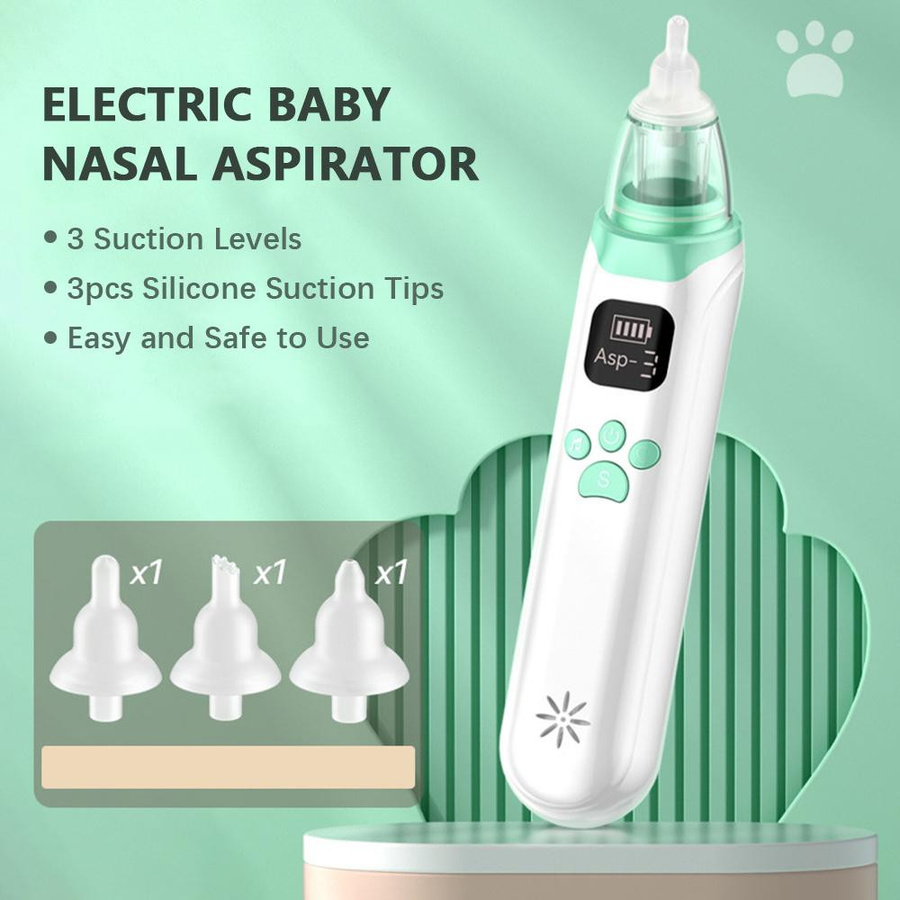TOMTOP JMS Elektrischer Baby-Nasensauger mit 3 Saugstufen, Hands-free Reiniger für Kleinkinder aus Silikon, Grün - Bild 3