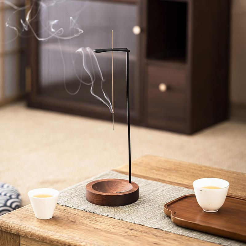 SheyIn Räucherstäbchenhalter aus Holz und Metall mit Aschefang-Design für Meditation und Spa - Bild 2