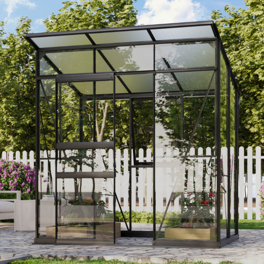 Vitavia Gewächshaus Fokus 3250 freistehend mit Pultdach und Stahlfundamentrahmen in Schwarz, 2,5 m² - Bild 3