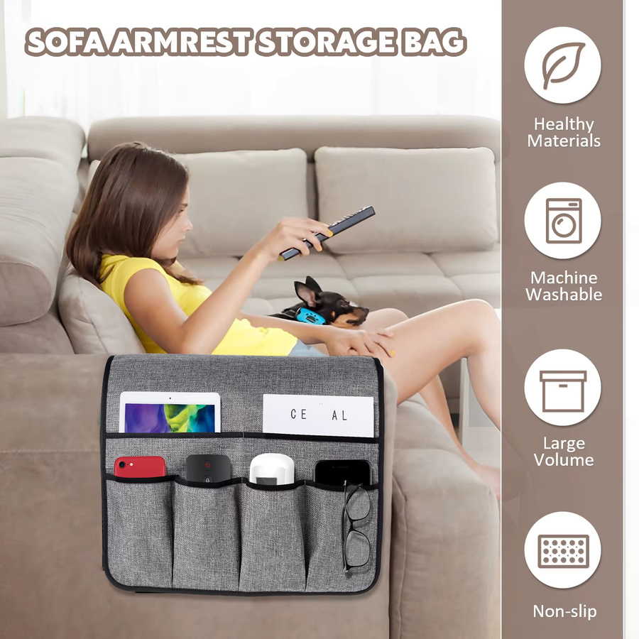 Willstar Sofa-Armlehnen-Organizer in Grau mit 6 Taschen, rutschfeste Aufbewahrungstasche für Sofa und Sessel zur Aufbewahrung von Fernbedienung und Mobiltelefon - Bild 2