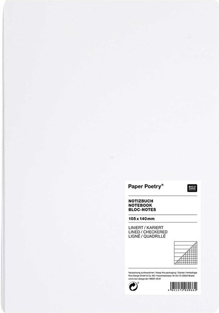 Rico Design Paper Poetry 2in1 Notizbuch weiß A5 mit 80 Blatt - Bild 1