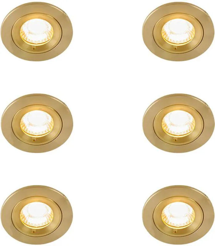 Qazqa Set mit 6 modernen runden Einbaustrahlern in Gold aus Aluminium und Glas mit GU10 Fassung und IP44 Schutz - Bild 1