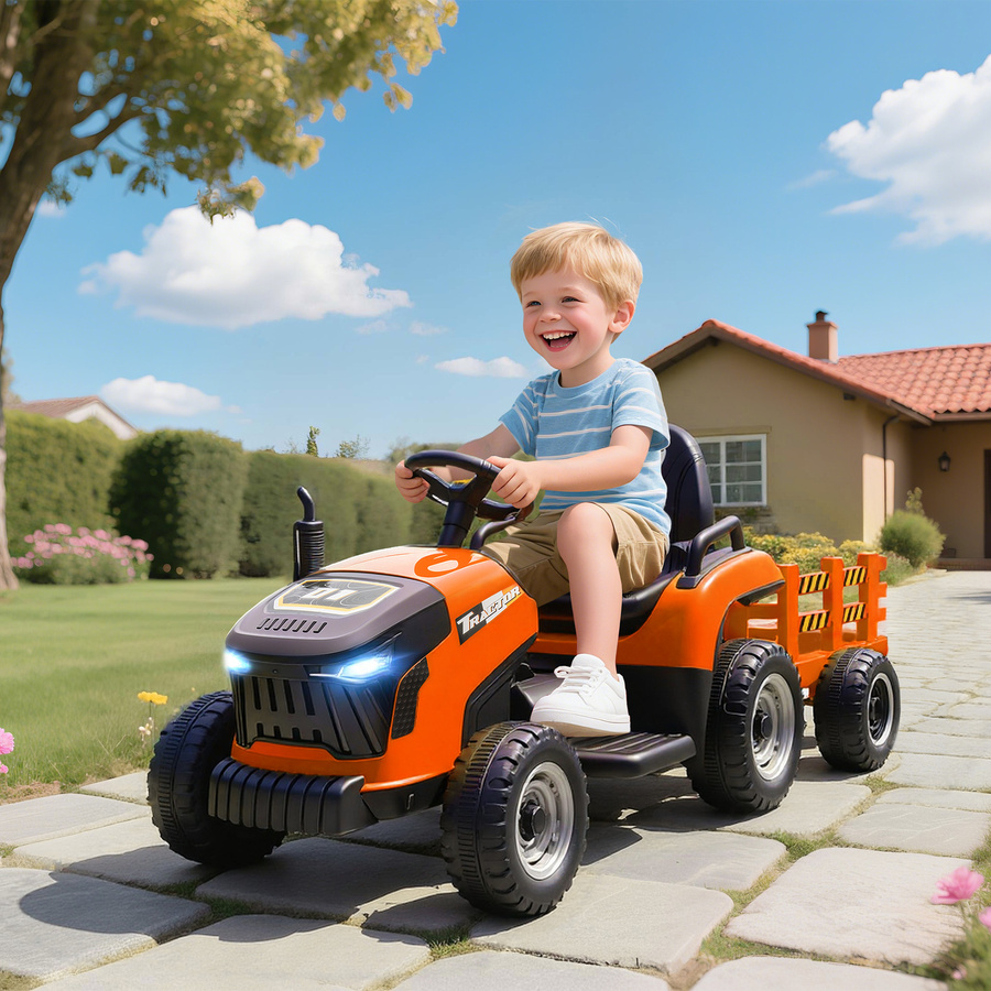 AIYAPLAY Elektrischer Kinder Traktor mit Anhänger, Fernbedienung, Orange, 3-8 Jahre - Bild 2