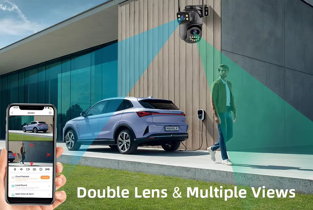 BELIA 4K 8MP WiFi-Überwachungskamera mit Dual-Objektiv, 4-fachem Digitalzoom, KI-Menschenerkennung und PTZ-Funktion für den Außenbereich in Schwarz - Bild 5