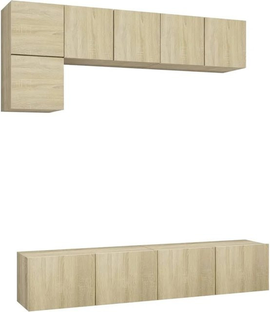 vidaXL 5-tlg. TV-Schrank-Set Sonoma-Eiche in Beige aus Holzwerkstoff, Wandmontage, 3 x B: 60 cm, T: 30 cm, H: 30 cm und 2 x B: 80 cm, T: 30 cm, H: 30 cm - Bild 1