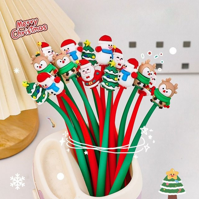 Kawaii Cartoon Weihnachts Gelstift mit Silikon-Shaker in Schwarz für Schüler und Studenten - Bild 1