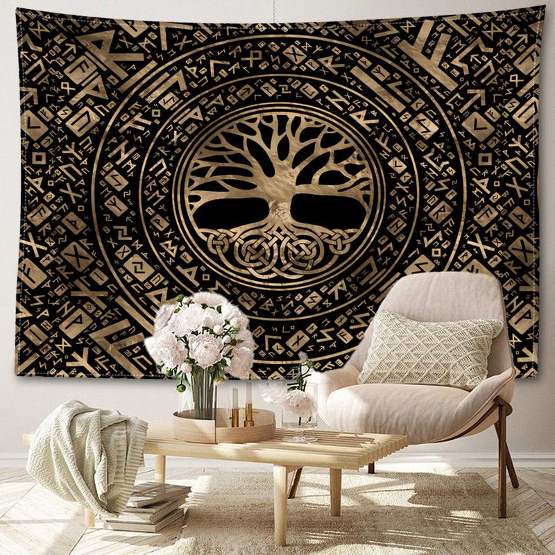 Super Six Wandtapisserie Rune Levensboom Abstrakt Bohemian Wandbehang Mehrfarbig B: 200 cm, H: 150 cm - Bild 5