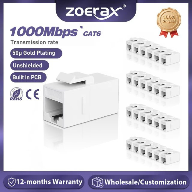 ZoeRax RJ45 CAT6 Keystone-Koppler Buchse auf Buchse UTP Ethernet LAN Inline-Koppler Weiß - Bild 1