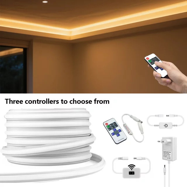 Lcamaw COB Neon-LED-Lichtstreifen 24V in Warmweiß, 2,4 m dimmbar mit Touch-Dimmer, RF-Fernbedienung und Handsensor für Küchenschrank und Schlafzimmer - Bild 1