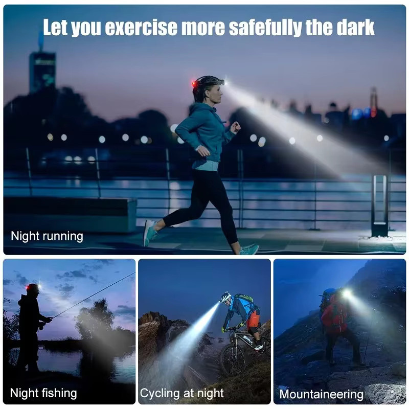 ZHIYU LED-Stirnlampe aus Aluminiumlegierung in Schwarz, wiederaufladbarer USB-Induktionsscheinwerfer, wasserdicht und sportlich für den Außenbereich - Bild 3