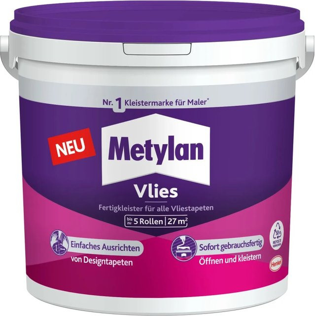Metylan Vlies-Fertigkleister für Tapeten, wasserbasiert, 5 kg Eimer - Bild 1