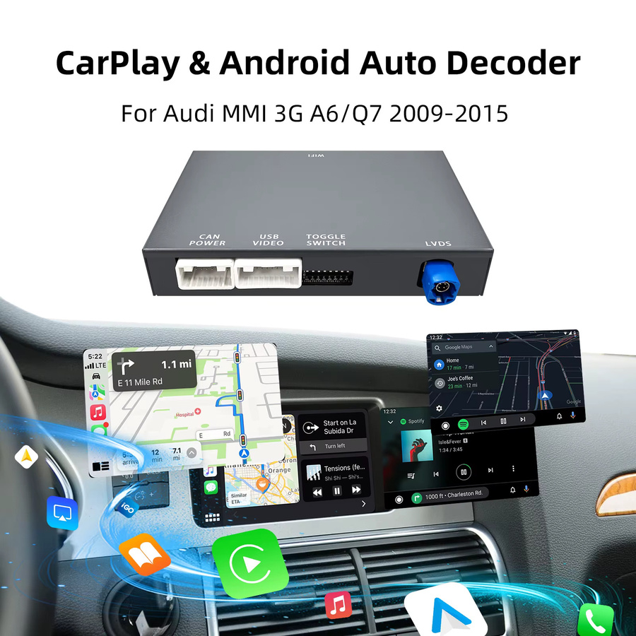 ANYFAR Kabelloses CarPlay und Android Auto Nachrüstkit für Audi A6 und Audi Q7 2009-2015, MMI 3G Decoder-Box mit 6,5 Zoll oder 7 Zoll Bildschirm, Schwarz - Bild 2