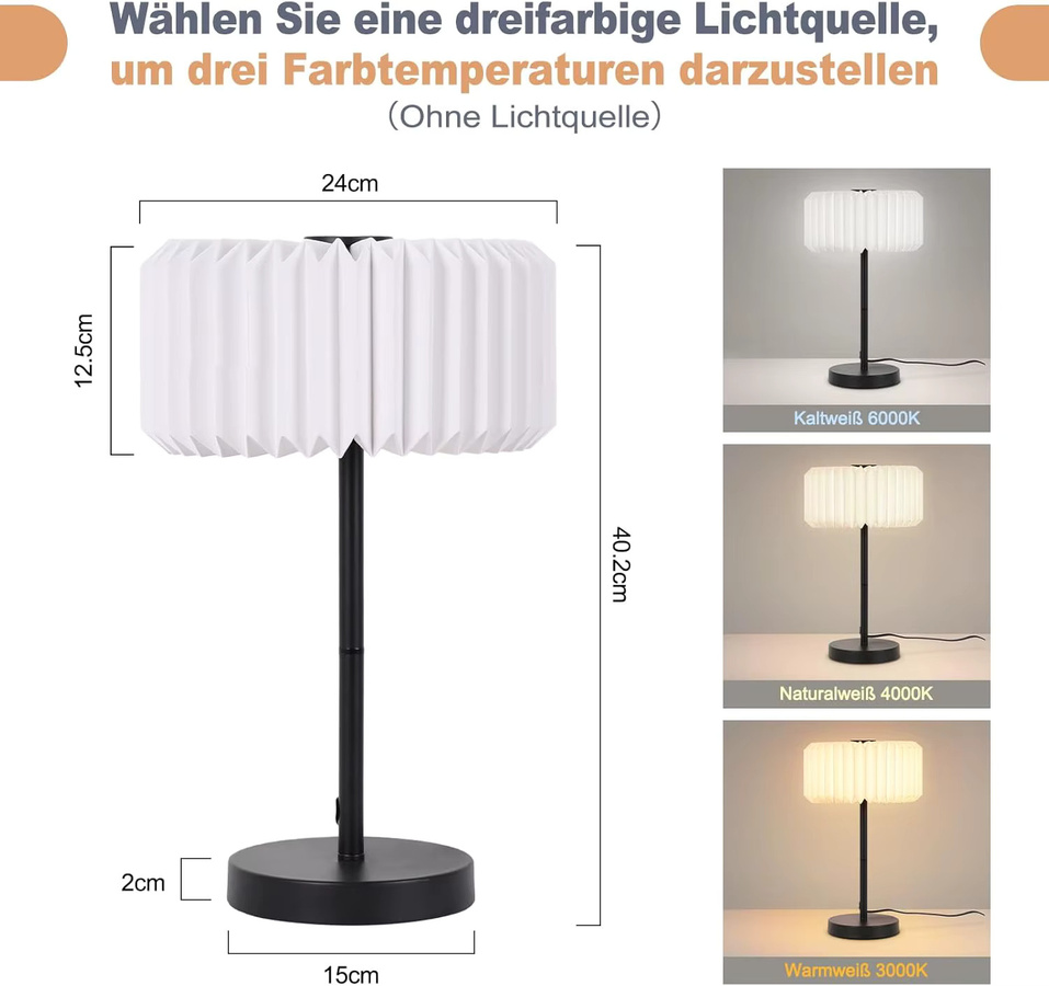 Vintage Tischlampe mit Papierlampenschirm in Weiß für Wohnzimmer, Schlafzimmer und Esszimmer - Bild 4