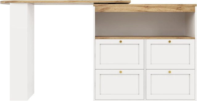 okwish Bartisch mit Drehfunktion, Schubladen und Ablagen in Weiß, B/T/H: 105 x 39 x 102 cm - Bild 1