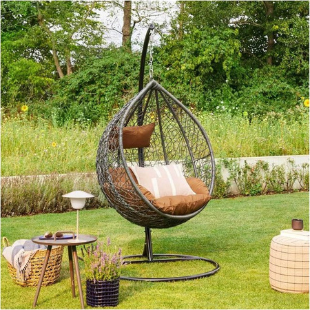 Home Deluxe Hängesessel Cielo aus Polyrattan mit Gestell und UV-beständigen Kissen in Grau/Braun