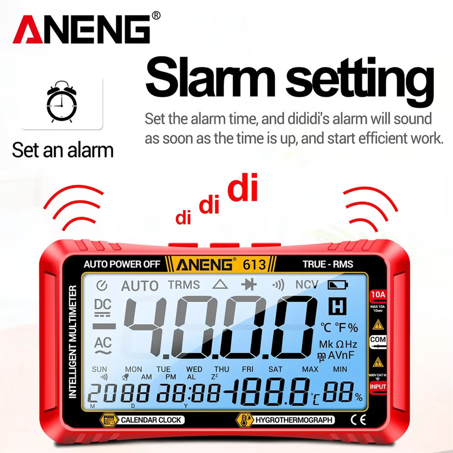 ANENG 612/613 3-in-1 Smart Digital-Multimeter in Rot für AC/DC-Spannung, Kapazität, Widerstand und Frequenz mit Kalender und Buzzer - Bild 1
