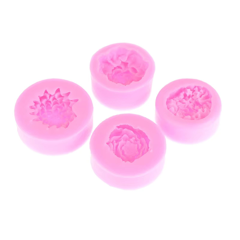 Silikon-Kuchenform mit Blumenprägung in Pink für Schokolade, Seifen und Kerzen, rund, Durchmesser: 7,5 cm - Bild 2