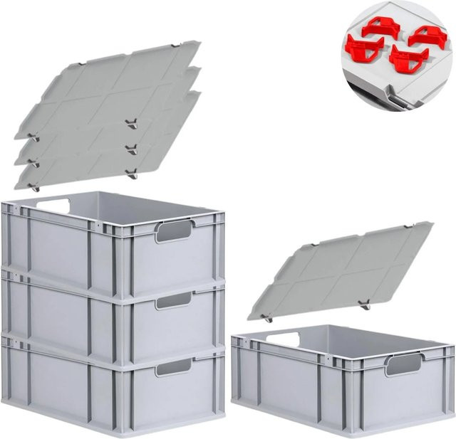 PROREGAL Spar Set 4x Eurobox Nextgen Economy mit Auflagedeckel und Schiebeschnappverschlüssen, Farbe Rot, H x B x T: 22 x 40 x 60 cm, 44 Liter - Bild 1