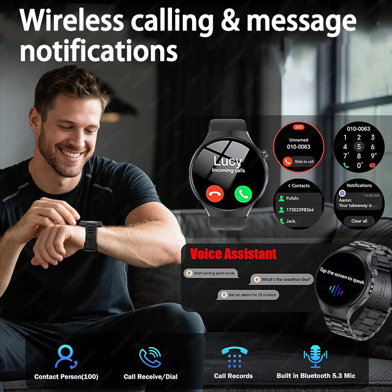 paazomu Smartwatch, 1,7 Zoll, Schwarz, Silikon, Edelstahl - Bild 3