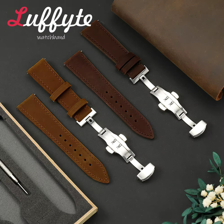 luffyte Uhrenarmband Leder, Herren, 18mm 20mm 22mm, Schmetterlingsschnalle - Bild 2