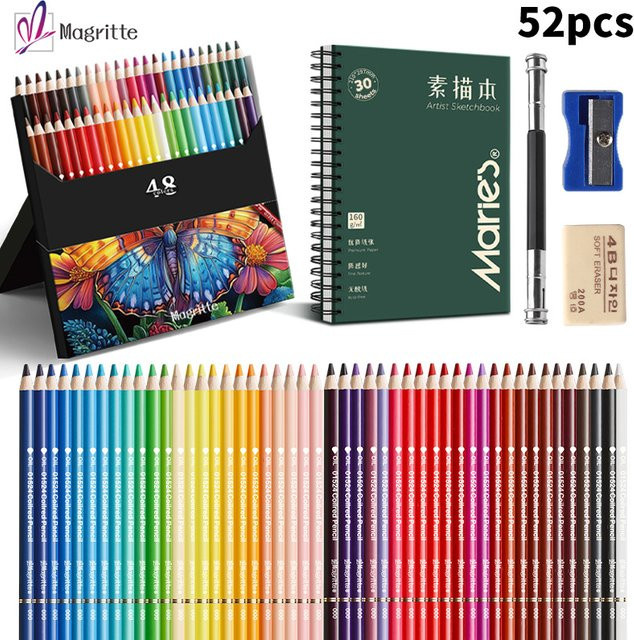 Magritte 52-teiliges Buntstift-Set für Erwachsene mit 48 Farben in Multicolour, ölbasiertes Set inklusive Skizzenbuch, Anspitzer, Stiftverlängerer und Radiergummi - Bild 1