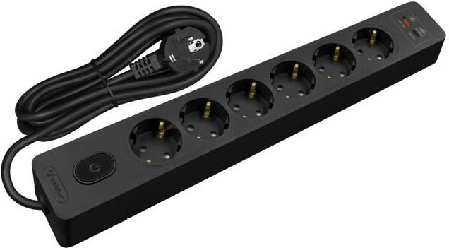 SELDUR Mehrfachsteckdose G6TH22S in Schwarz mit 6 Steckdosen Typ F, USB-A und USB-C Schnellladung 20W sowie 2m Kabel - Bild 1