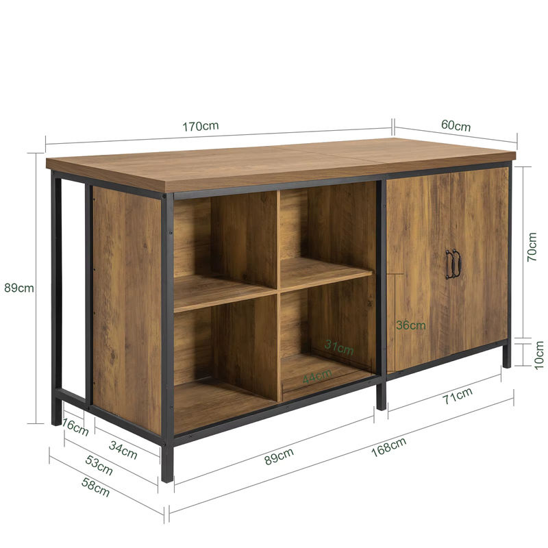 SoBuy Kücheninsel KNL01-F freistehend im Industrie-Design, Küchenschrank Sideboard in Braun, B/T/H: 170 x 89 x 60 cm - Bild 3