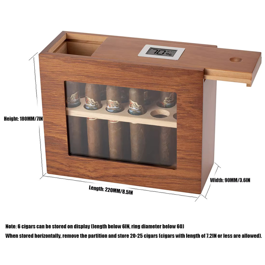 XIFEI Zigarren-Humidorbox aus Holz mit Glasfenster und Hygrometer in Braun - Bild 4