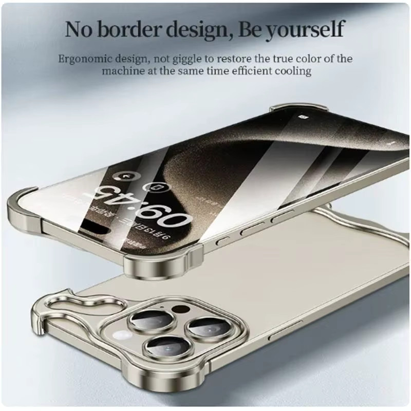 Luxus Alien Titan Legierung Stoßstange Schutzhülle für iPhone 15 14 13 12 Pro Max Plus mit Objektivschutz und Eckenschutz in Grau - Bild 3