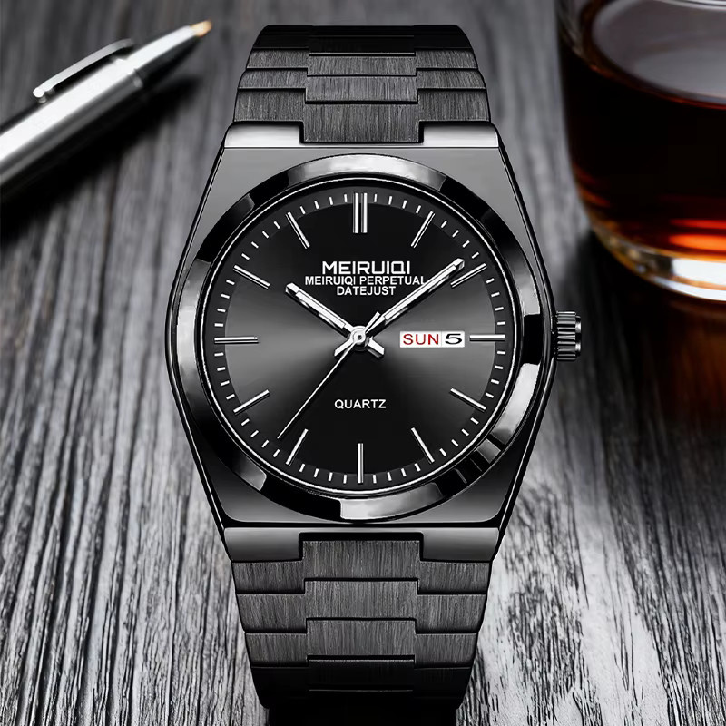 MEIRUIQI Armbanduhr Quarz, Edelstahl, Schwarz, Herren - Bild 3