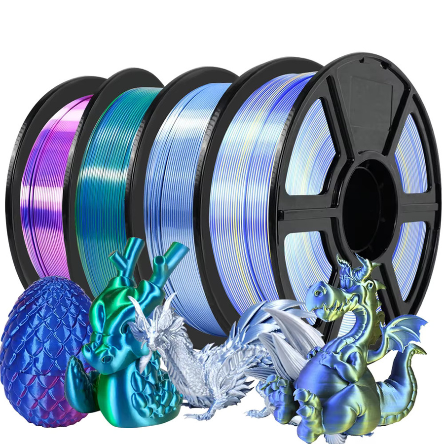 3D Maliang Dual Color Silk PLA Filament 1,75 mm für FDM 3D-Drucker, 200 g, Mehrfarbig (Schwarz, Rot, Silber, Blau) - Bild 4