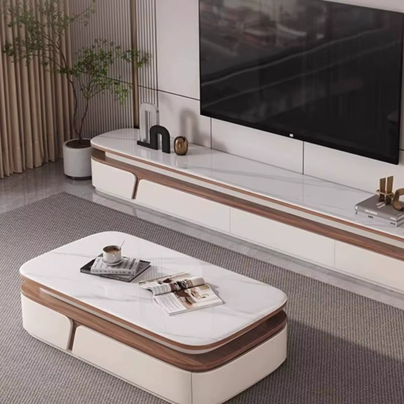 ZHIO Designer-Couchtisch aus Glas in Weiß mit grauer Schublade und Aufbewahrung für dein Wohnzimmer - Bild 4