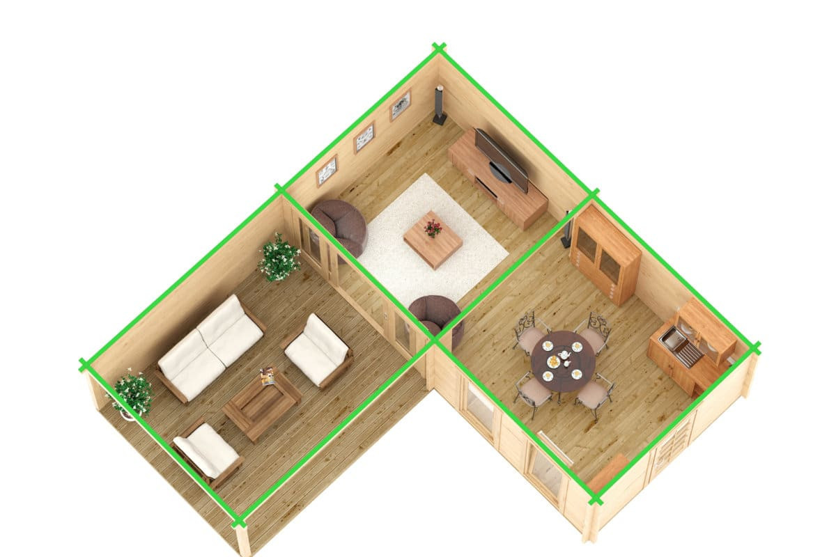 Eck-Gartenhaus Hansa Corner Deluxe B 7x7m mit Veranda, 21m² Grundfläche und 12m² Veranda - Bild 2