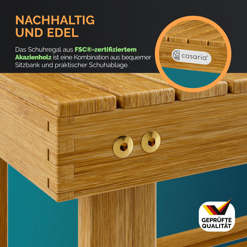 CASARIA Schuhregal 2in1 aus Akazienholz in Braun, B/T/H: 70 x 33 x 46 cm - Bild 3