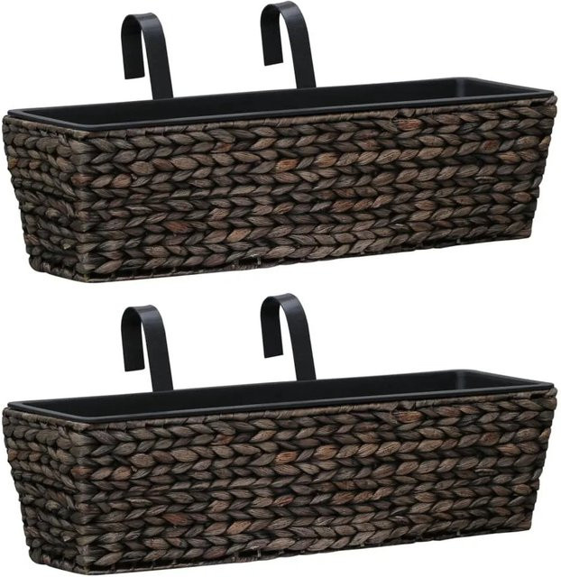 Furnicato Blumenkasten Set aus Wasserhyazinthe mit Stahlrahmen, Braun, 2 Stück, B: 60 cm, H: 20 cm, T: 18 cm - Bild 1