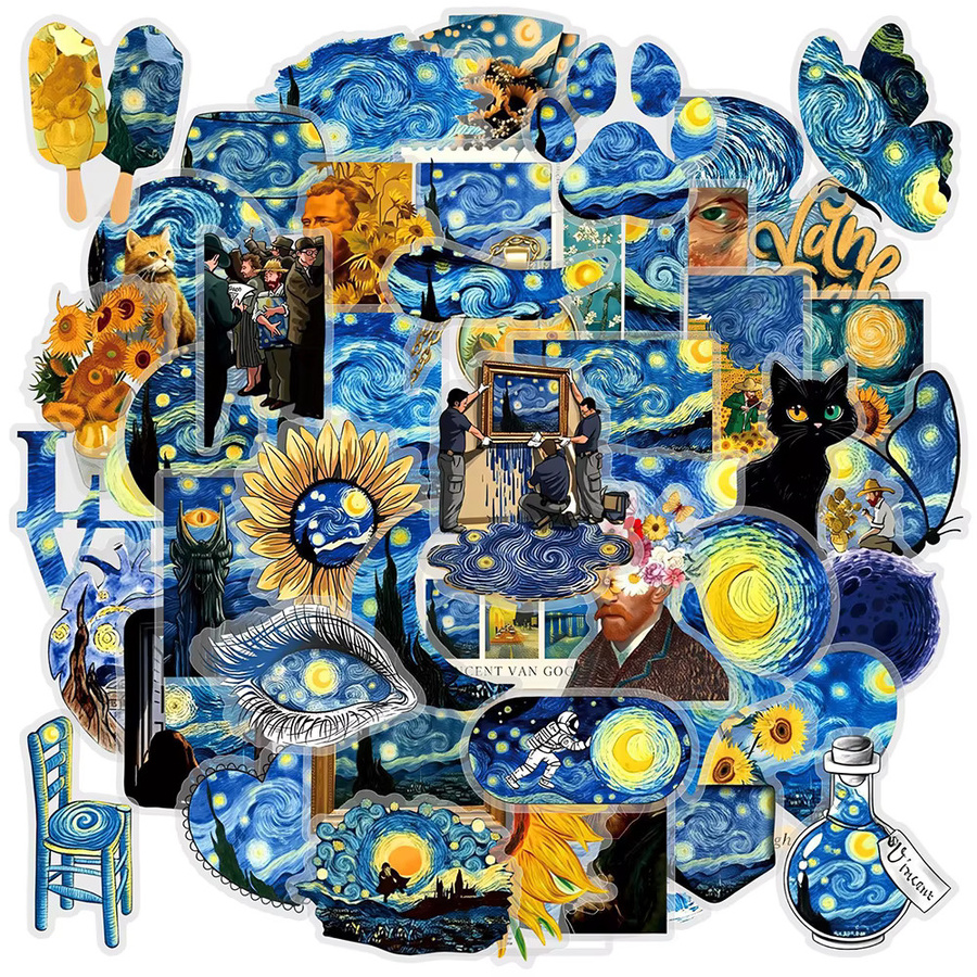Rspctou Van Gogh Ölgemälde Aufkleber Set mit ästhetischen Kunstwerken wie Sternenhimmel in Multicolor für Laptop, Notizbuch und Koffer - Bild 2