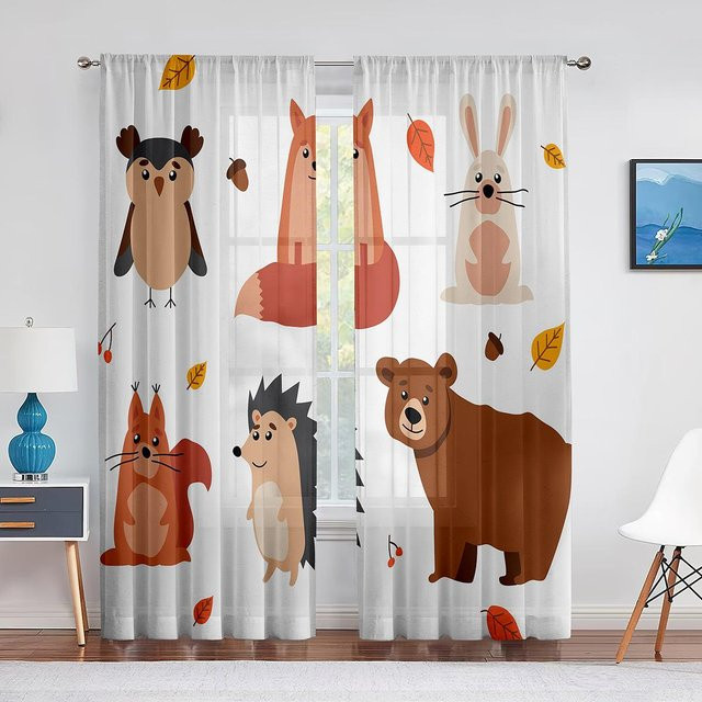 Yiran Furniture Transparenter Voile-Vorhang mit Dschungel-Safari-Tierprint für Kinderzimmer, 2er-Set, Farbe: Transparent, Breite: 50 cm, Höhe: 160 cm - Bild 1