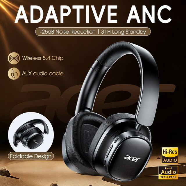 Acer Ohr633 Bluetooth-Headset mit ANC-Geräuschunterdrückung und HiFi-Stereo-Klang in Schwarz oder Orange - Bild 1