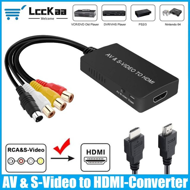 LccKaa S-Video und AV zu HDMI Konverter in Schwarz, RCA zu HDMI Adapter mit Unterstützung für 1080P und 720P, kompatibel mit PC, Laptop, Xbox, PS3 und DVD Player - Bild 1