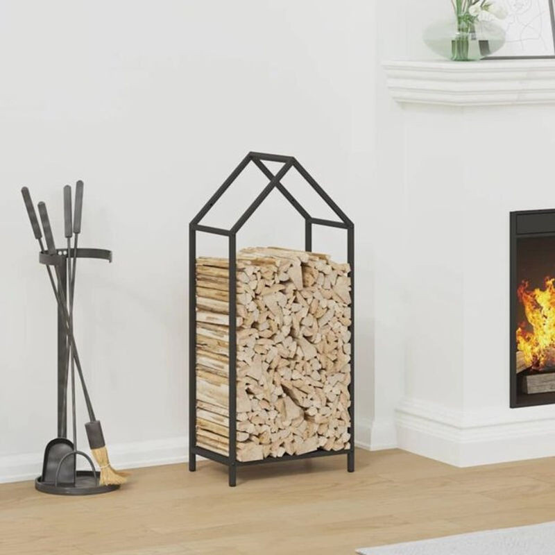 Vidaxl Brennholzregal aus kaltgewalztem Stahl in Schwarz, H x B x T: 90 x 40 x 25 cm - Bild 1